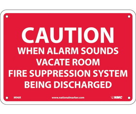 NMC M96 Caution When Alarm Sounds Vacate Room Sign, Rigid Plastic, 7" x 10"
