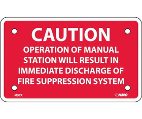 NMC M97 Caution Fire Suppression System Sign, Rigid Plastic, 3" x 5"