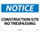NMC 14" X 20" Plastic Safety Identification Sign, Construction Site No Trespassing, Price/each