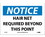 NMC 7" X 10" Vinyl Safety Identification Sign, Hair Net Required Beyond This Point, Price/each