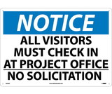 NMC N223LF Large Format Notice All Visitors Must Check In At Project Office Sign