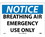 NMC 10" X 14" Vinyl Safety Identification Sign, Breathing Air Emergency Use.., Price/each
