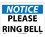 NMC 10" X 14" Vinyl Safety Identification Sign, Please Ring Bell, Price/each