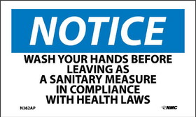 NMC N362LBL Wash Hands Before Leaving As A Sanitary Label, Adhesive Backed Vinyl, 3" x 5"