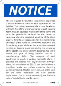 NMC N398 Nyc Notice Carbon Monoxide Alarm Sign, Standard Aluminum, 14" x 10"