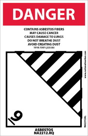 NMC NA2212AL Danger Asbestos Label, PRESSURE SENSITIVE PAPER, 6" x 4"