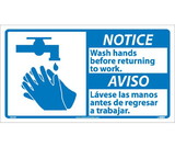NMC NBA8 Notice Wash Hands Before Work Sign - Bilingual
