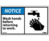 NMC NGA7LBL Notice Wash Hands Before Returning To Work Label, Adhesive Backed Vinyl, 3