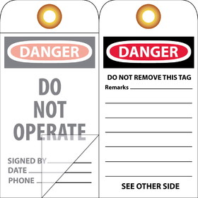 NMC OLPT20 Danger Do Not Operate Self Laminated Tag, Unrippable Vinyl, 6" x 3"