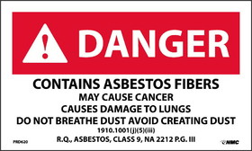 NMC PRD620 Danger Contains Asbestos Fibers Warning Label, PRESSURE SENSITIVE PAPER, 3" x 5"