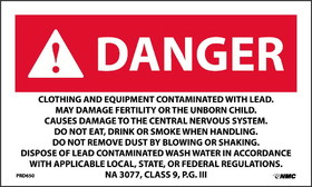 NMC PRD650 Danger Contaminated With Lead Warning Label, PRESSURE SENSITIVE PAPER, 3" x 5"