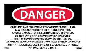 NMC PRD65 Labels, Danger Lead Containing Hazard Waste, Avoid Creating Dust, FLEXO PRESSURE SENSITIVE PAPER .003, 3" x 5"