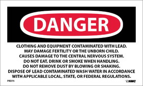 NMC PRD75 Danger Lead Containing Hazardous Waste Hazard Warning Label, Adhesive Backed Vinyl, 3" x 5"