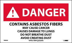 NMC PRD820 Danger Contains Asbestos Fibers Dust Warning Label, PRESSURE SENSITIVE PAPER, 3" x 5"