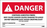 NMC PRD920 Danger Contains Asbestos Fibers Generator Info Warning Label, PRESSURE SENSITIVE PAPER, 3