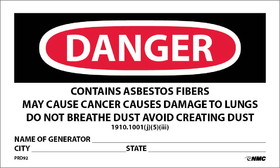 NMC VRD92 Danger Contains Asbestos Fibers Hazard Warning Label