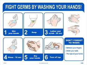 NMC PST138 Fight Germs By Washing Your Hands Poster