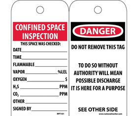 NMC RPT101 Danger Confined Space Inspection Tag
