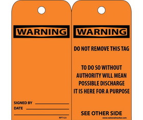 NMC RPT123 Warning Signed By & Date Tag