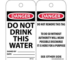 NMC RPT133 Danger Do Not Drink This Water Tag