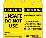 NMC RPT149ST Caution Unsafe Do Not Use Tag, Polytag, 6