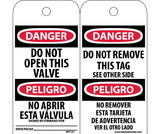 NMC RPT151 Danger Do Not Open This Valve Spanish Only Tag