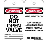 NMC RPT18 Danger Do Not Open Valve Tag