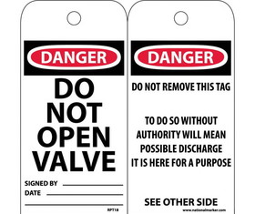 NMC RPT18 Danger Do Not Open Valve Tag