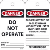 NMC RPT1ST Danger Do Not Operate Tag, Polytag, 6