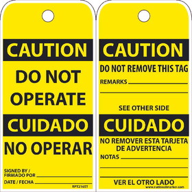 NMC RPT216ST Caution Do Not Operate Bilingual Tag, Polytag, 6" x 3"