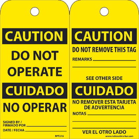 NMC RPT216 Caution Do Not Operate Bilingual Tag