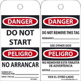 NMC RPT220ST Danger Do Not Start Bilingual Tag, Polytag, 6