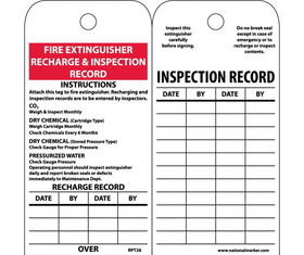 NMC RPT26ST Fire Extinguisher Recharge & Inspection Record Tag, Polytag, 6" x 3"