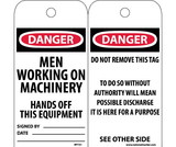 NMC RPT31 Danger Men Working On Machinery Hands Off This Equipment Tag
