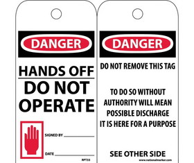NMC RPT33ST Danger Hands Off Do Not Operate Tag, Polytag, 6" x 3"