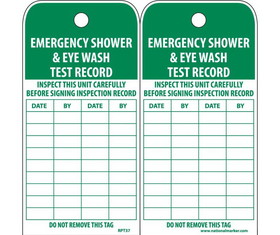 NMC RPT37ST Emergency Shower & Eye Wash Test Record Tag, Polytag, 6" x 3"