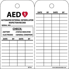 NMC RPT43 Aed Automated External Defibrillator Inspection Record Tag