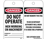 NMC RPT4 Danger Do Not Operate Men Working On Machinery Tag