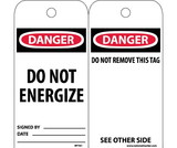 NMC RPT61 Danger Do Not Energize Tag