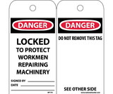 NMC RPT79ST Danger Locked To Protect Workmen Repairing Machinery Tag, Polytag, 6