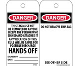 NMC RPT86 Danger This Tag Must Not Be Removed By Anyone Except Tag