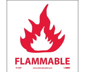 NMC S12LBL Flammable Label, Adhesive Backed Vinyl, 4" x 4"