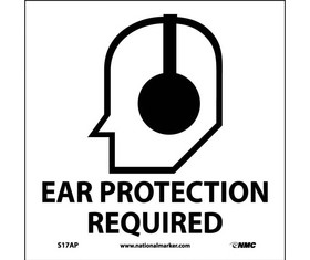 NMC S17LBL Ear Protection Required Label, Adhesive Backed Vinyl, 4" x 4"