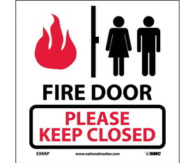 NMC S39LBL Fire Door Please Keep Closed Label, Adhesive Backed Vinyl, 4" x 4"