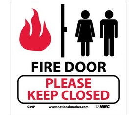 NMC S39P Fire Door Please Keep Closed, Adhesive Backed Vinyl, 7" x 7"