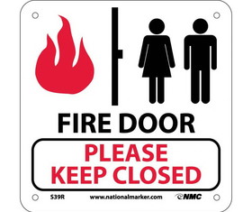 NMC S39R Fire Door Please Keep Closed, Rigid Plastic, 7" x 7"