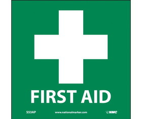 NMC S53LBL First Aid Label, Adhesive Backed Vinyl, 4" x 4"
