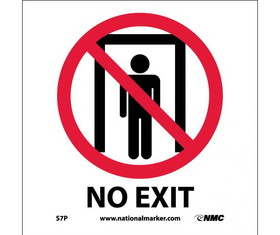 NMC S7P No Exit W/Graphic Label, Adhesive Backed Vinyl, 7" x 7"