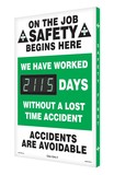 NMC SCK115 Digi-Day Electronic Safety Scoreboard, 28 X 20, Aluminum, We Have Worked __Days Without A Lost Time Accident