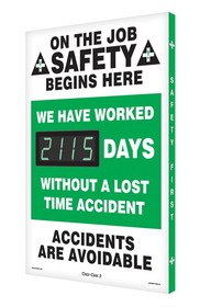 NMC SCK115 Digi-Day Electronic Safety Scoreboard, 28 X 20, Aluminum, We Have Worked __Days Without A Lost Time Accident